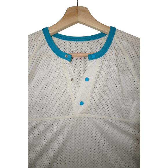 Vintage REI White Mesh Henley Shirt with Teal Snap Collar – Size - Picture 2 of 3